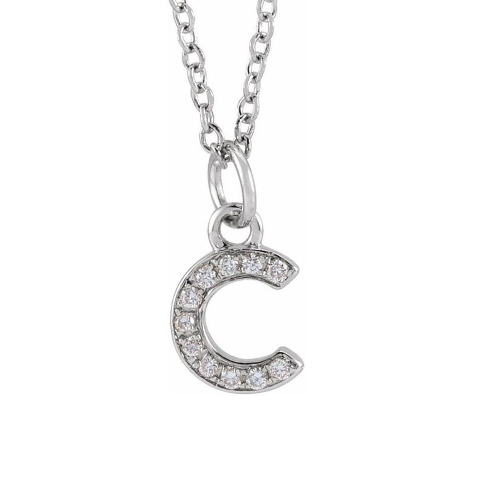 14K White Gold .04 CTW Diamond Tiny Initial C Necklace, 16-18 Inch
